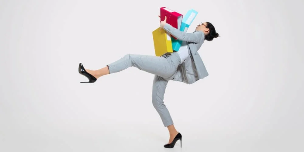 woman losing balance and stepping out