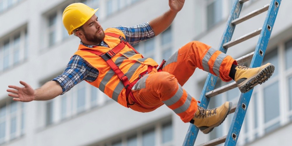 construction worker falling off ladder