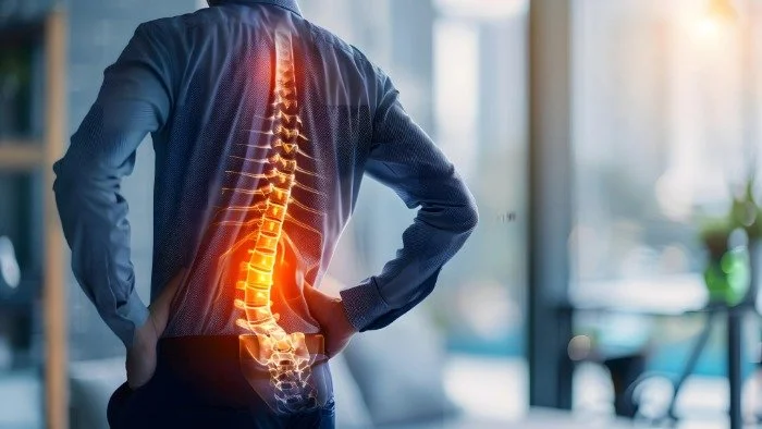 image of man with spine showing with glowing spots