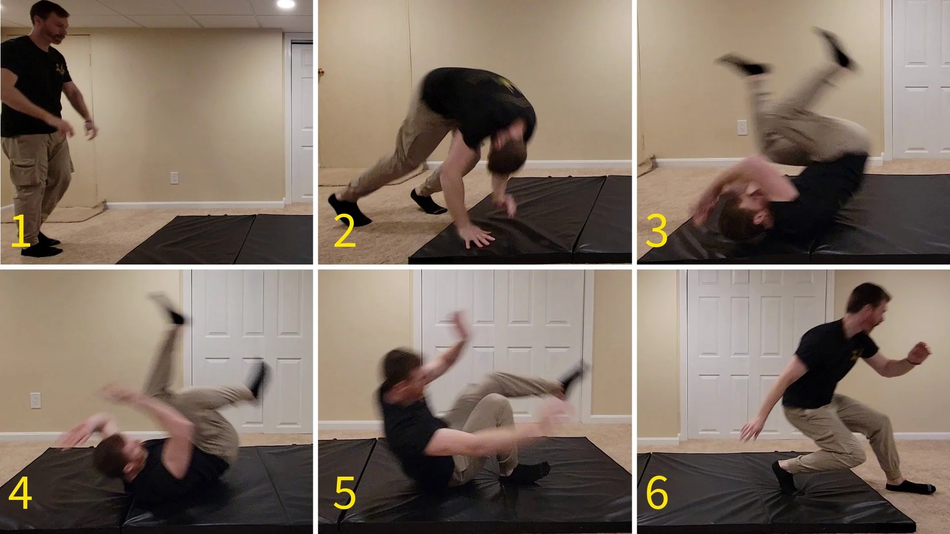 dr. brent pritt demonstrating forward roll with arms protecting the head