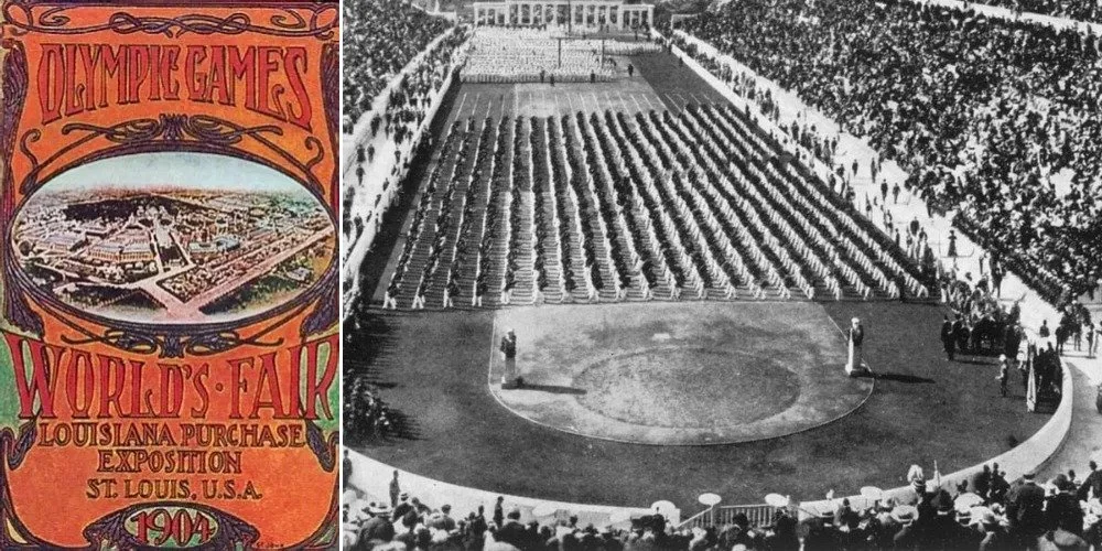 image showing original 1904 olympic games poster and venue
