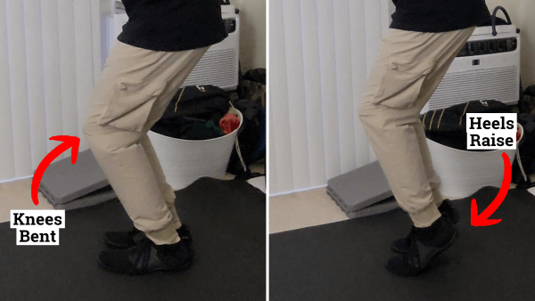 man with bent knees then lifting heels