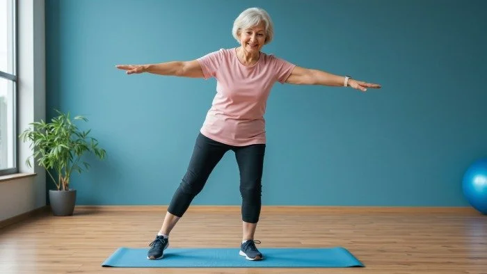 older woman training her balance