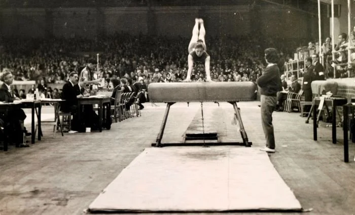 example of gymnastic vault from the 1956 olympics