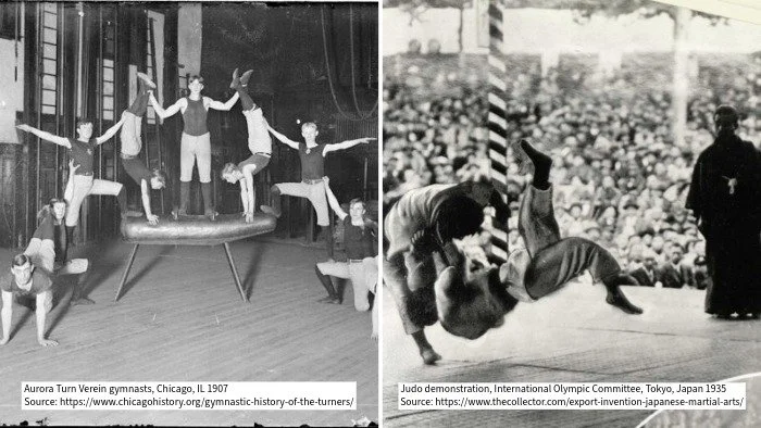 early 1900s examples of gymnastics and judo