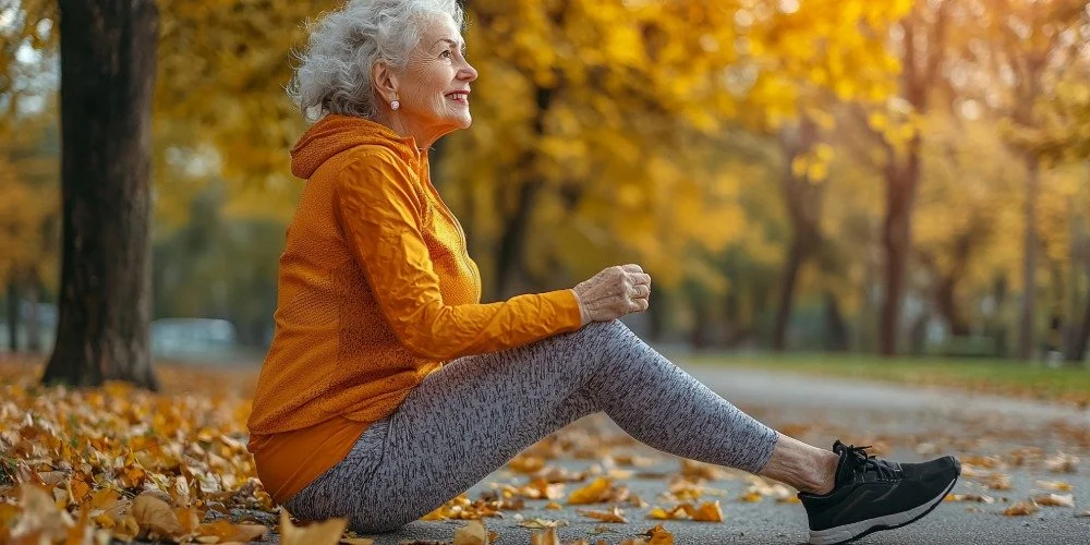 older woman sitting on the ground