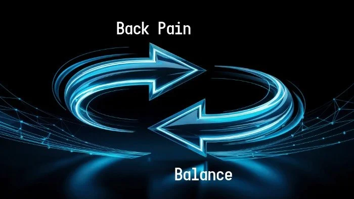 two arrows looping on each other that say back pain and balance
