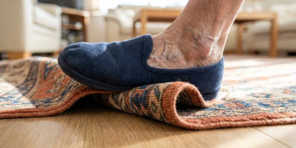 person tripping on rug