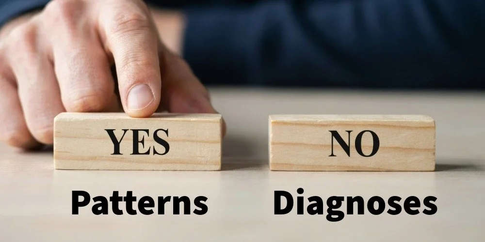 two blocks that say yes and no with the words, "patterns" and "diagnoses" underneath respectively.