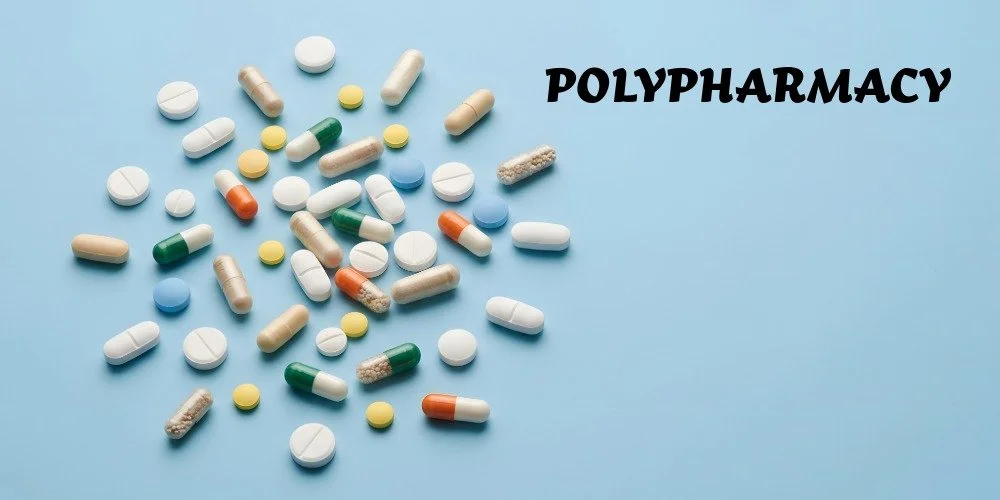 pile of medication next to the words "Polypharmacy"