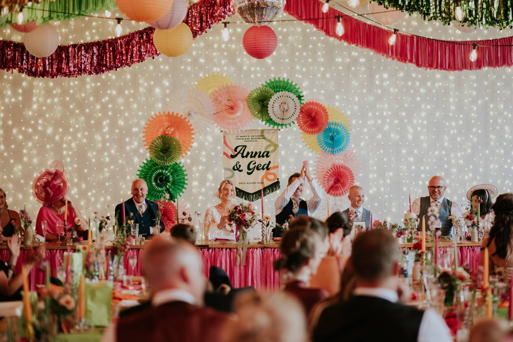 Colourful and fun wedding decor and styling at Trafalgar Warehouse in Sheffield