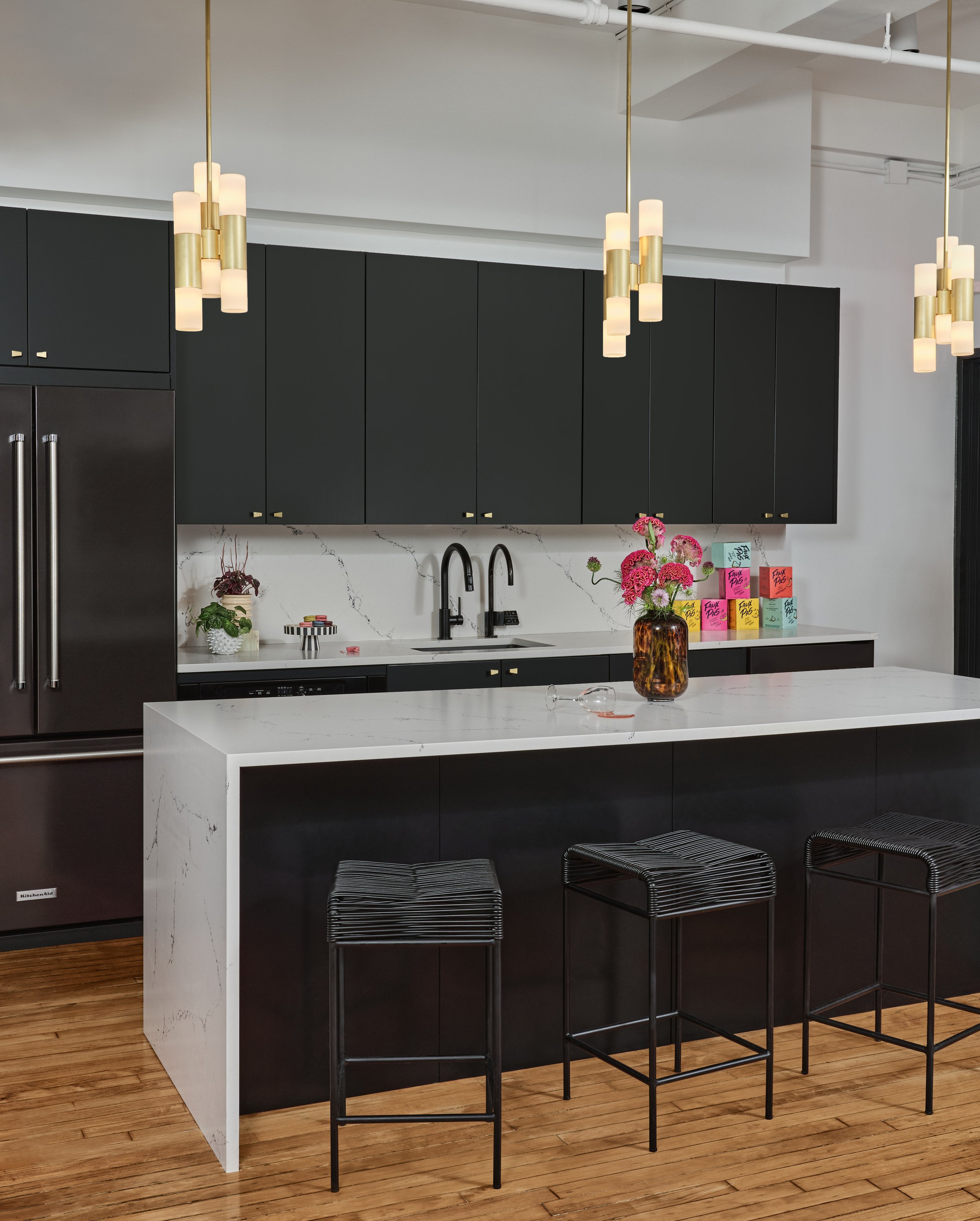 Kitchen designed and built from scratch in Betches office in Flatiron NYC designed by Molly Torres Portnof of DATE Interiors Brooklyn designer