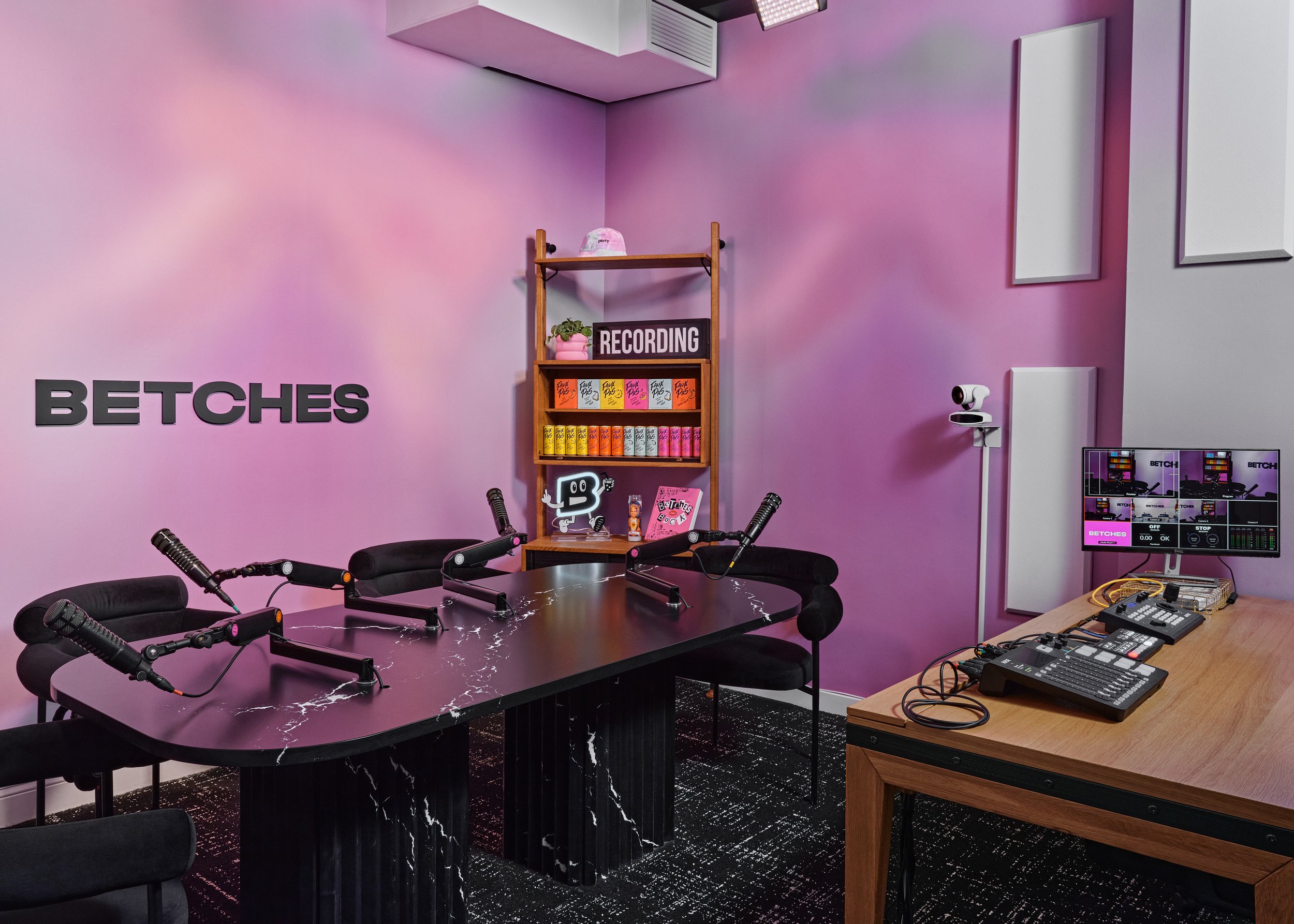 Podcast studio in NYC Betches office built and designed by Molly Torres Portnof of DATE Interiors Long Island design firm