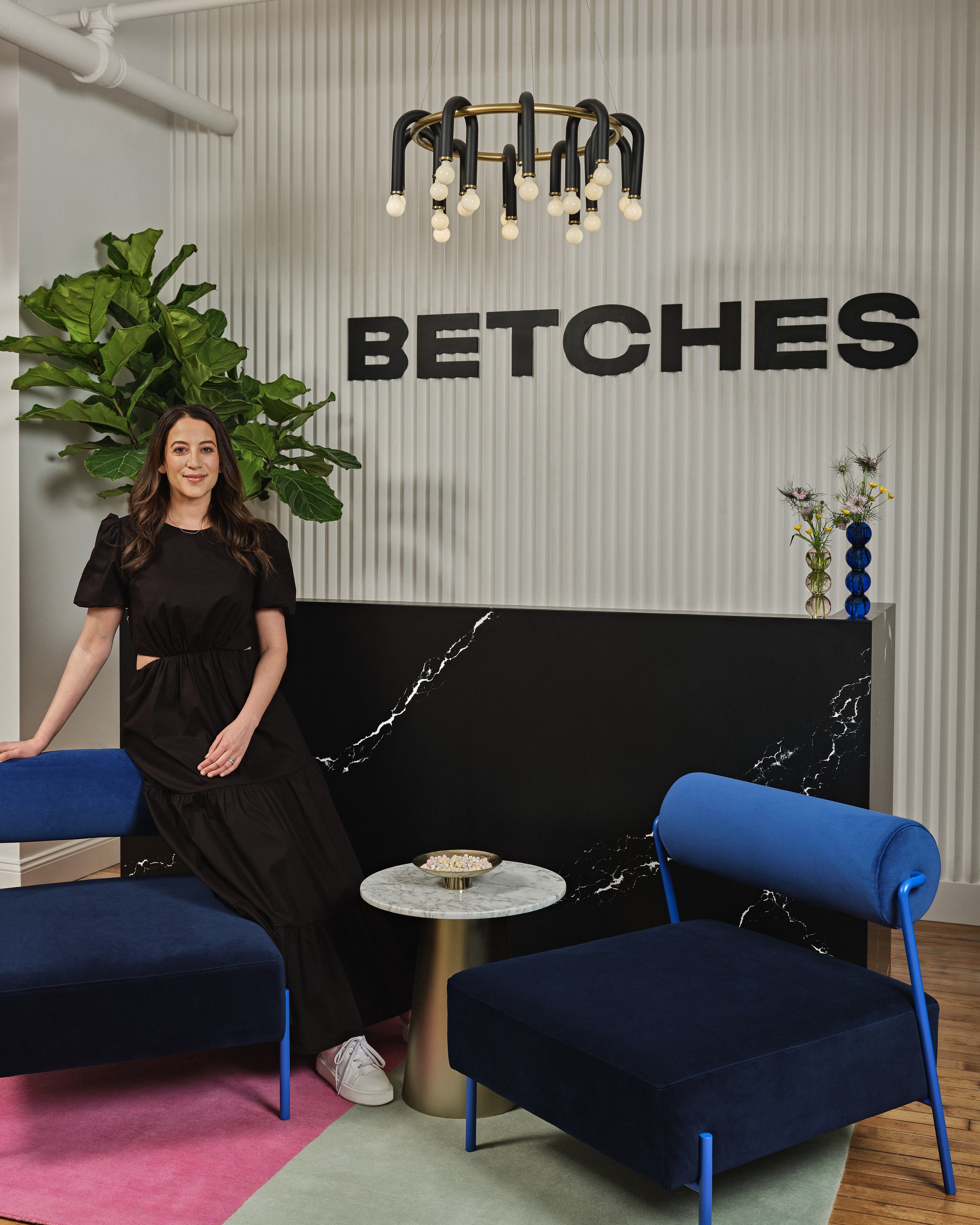 Molly Torres Portnof of DATE Interiors featured in Betches reception NYC office design project New York design firm