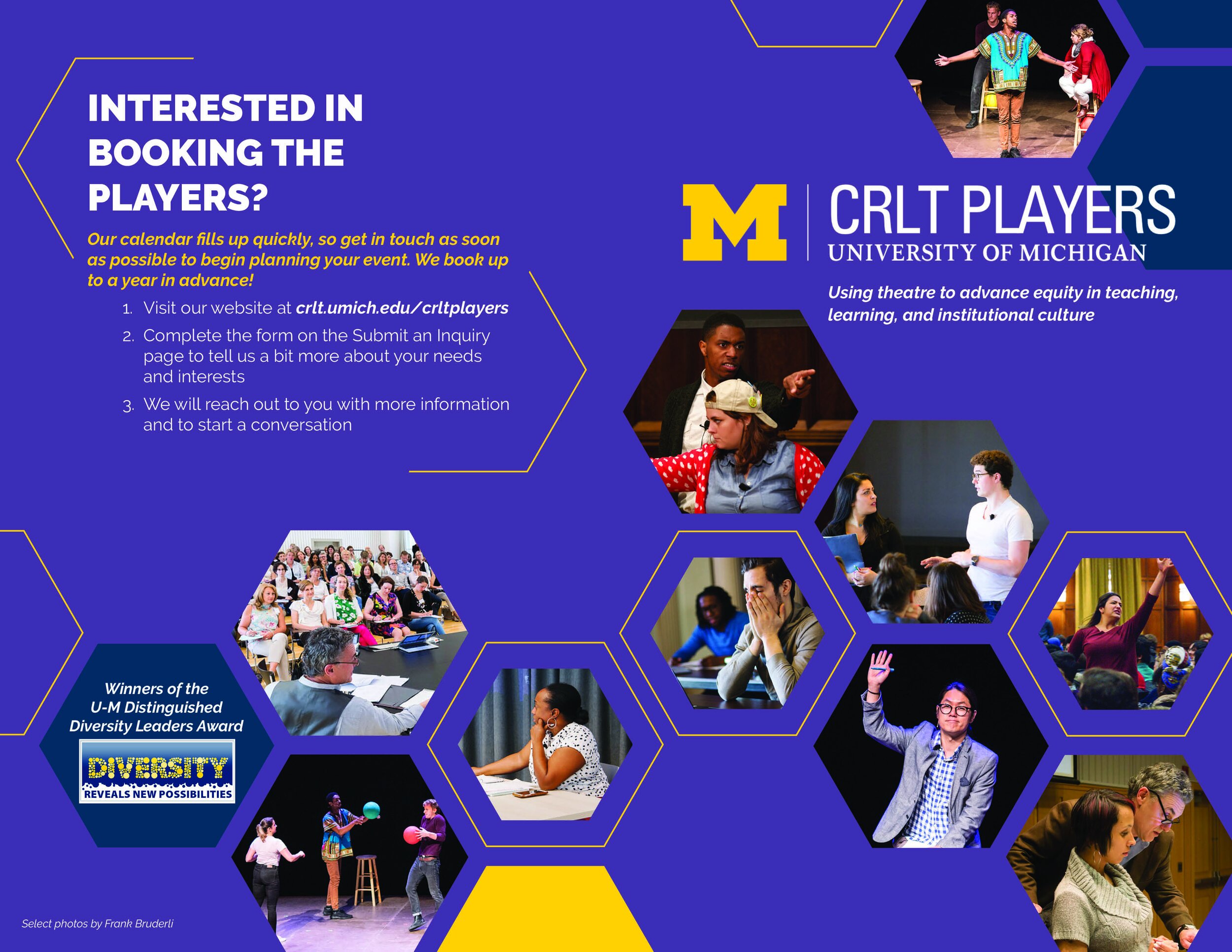 Players' brochure re-design, side one. I used a honey comb inspired design to implement the client's desire to have more photos.