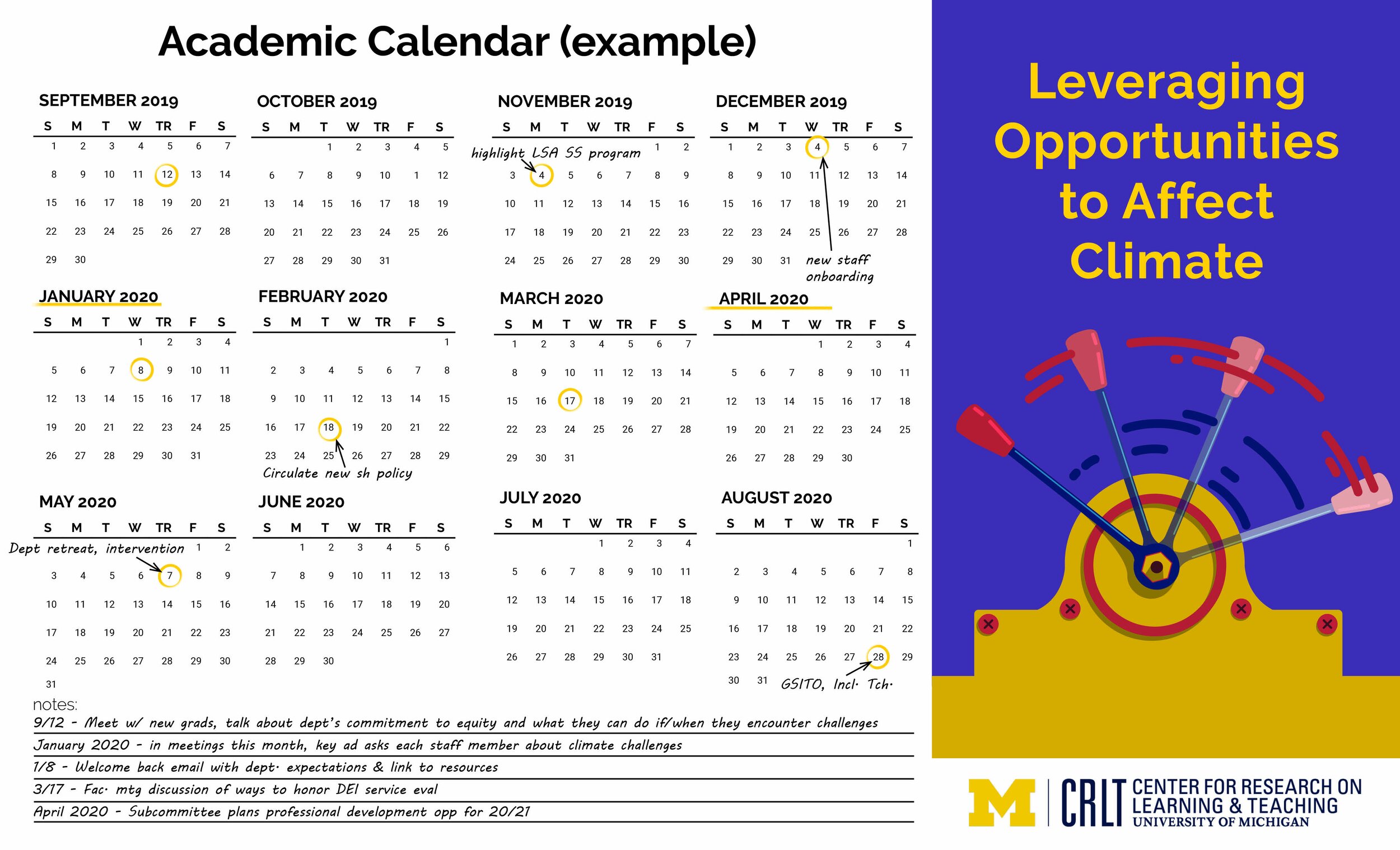 Sexual Misconduct calendar trifold (front) to promote future thinking for those in leadership to continue doing the work to combat this campus climate issue.