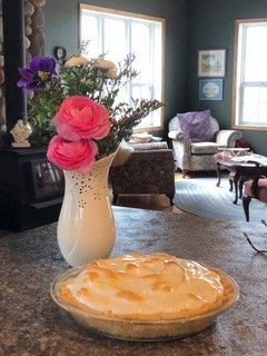 Lemon Pie and flowers for a guests Anniversary.