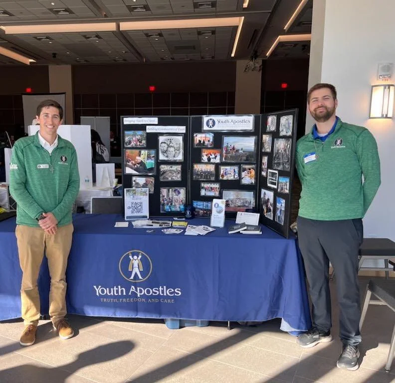 We were thrilled to participate in the @franciscanuniversity vocations fair this year and share the mission and vision of our community. Pictured here are Full Members Tyler Fabian and Austin Mee.