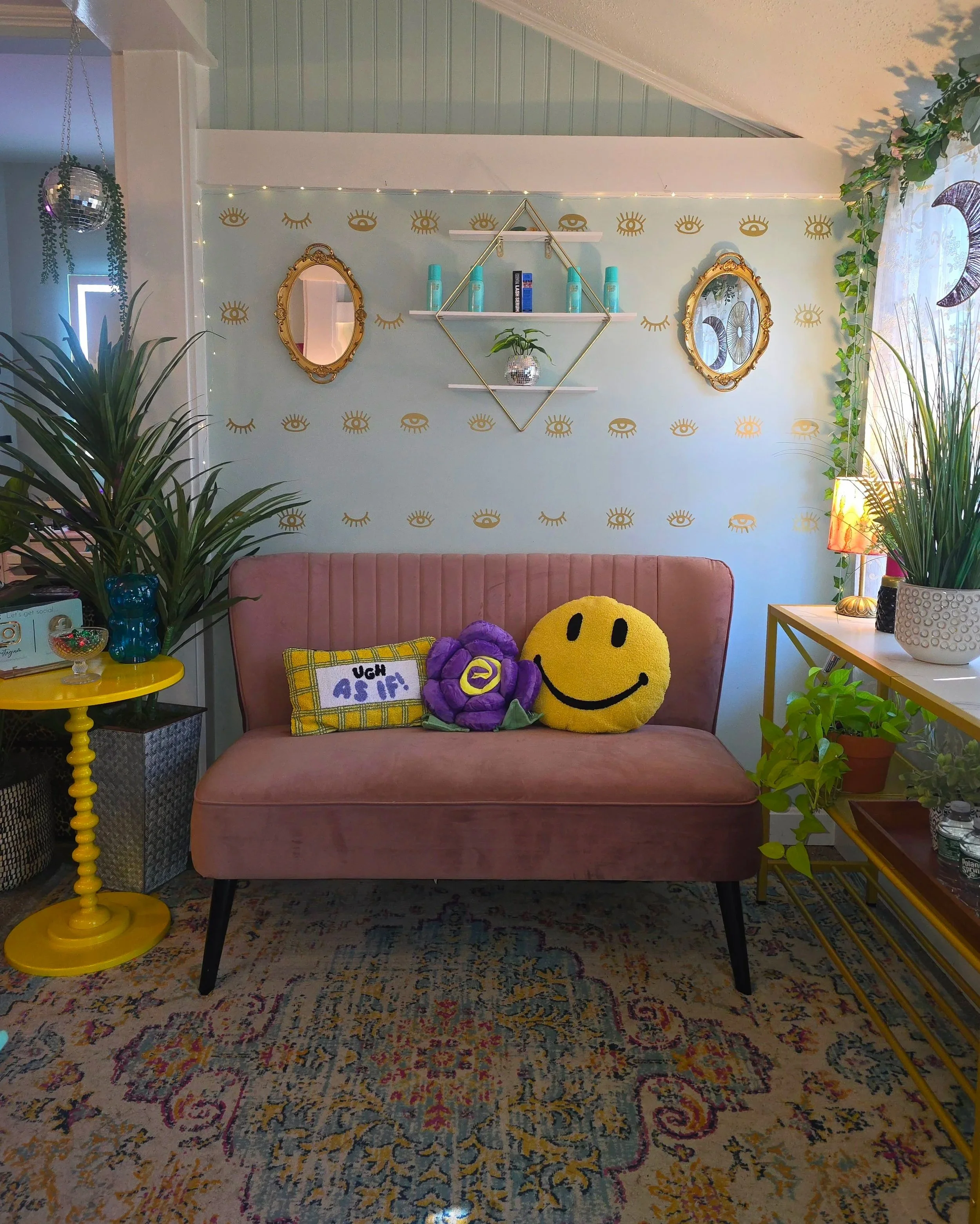 waiting area for lashes and brow services