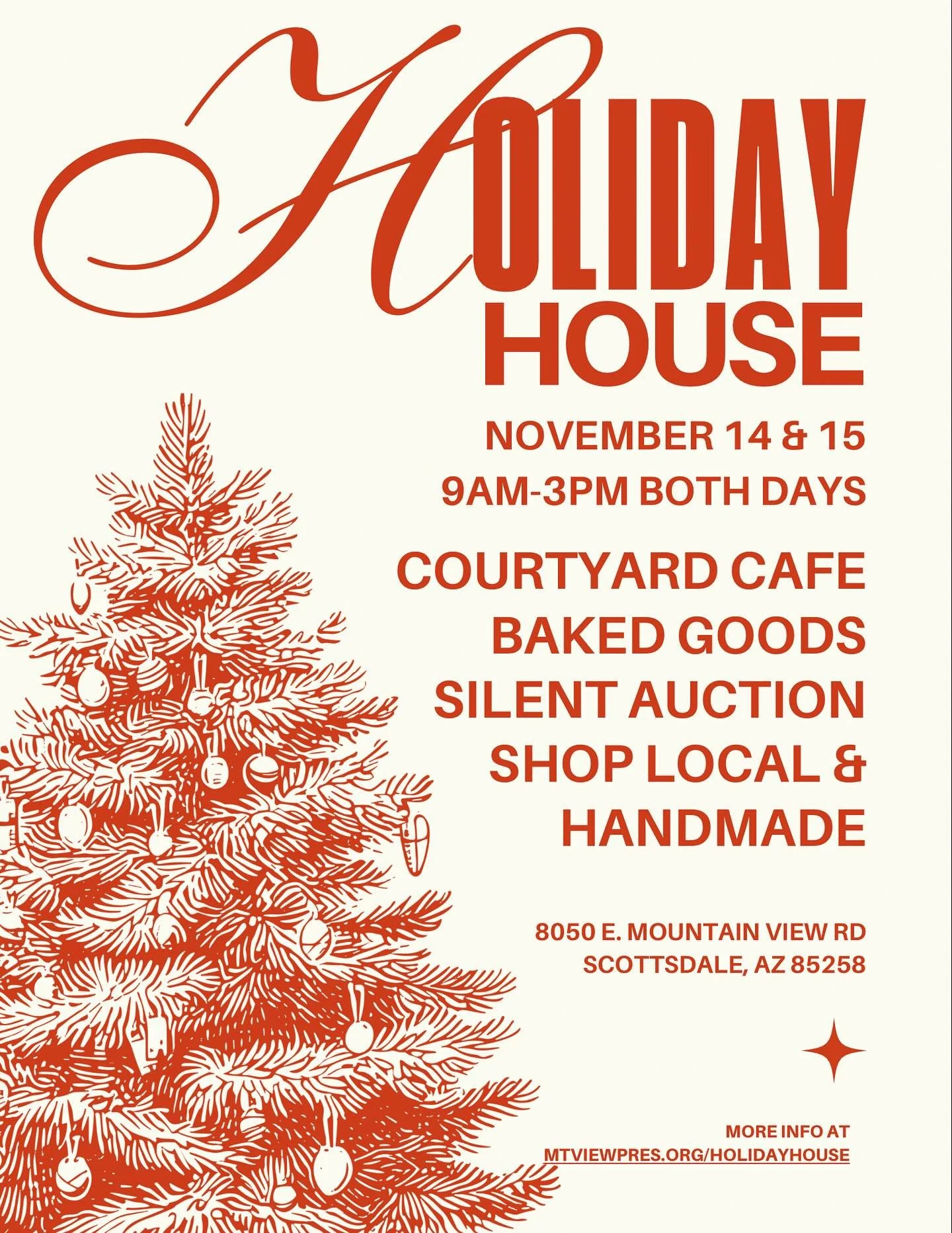🎄 Holiday House at Mountain View! 🎄
Friday &amp; Saturday, November 14&ndash;15
9:00 AM&ndash;3:00 PM both days

Get ready to kick off the Christmas season with joy! Holiday House is a two-day market packed with festive fun, unique finds, and commu