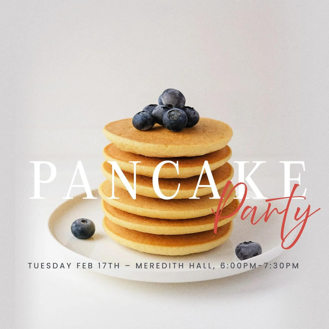 You and your family are invited to attend our Annual Pancake Party on Tuesday, February 17th, at 6:00PM in Meredith Hall! 

We will have a delicious pancake breakfast for dinner and will share the meaning of Ash Wednesday and the season of Lent. We w