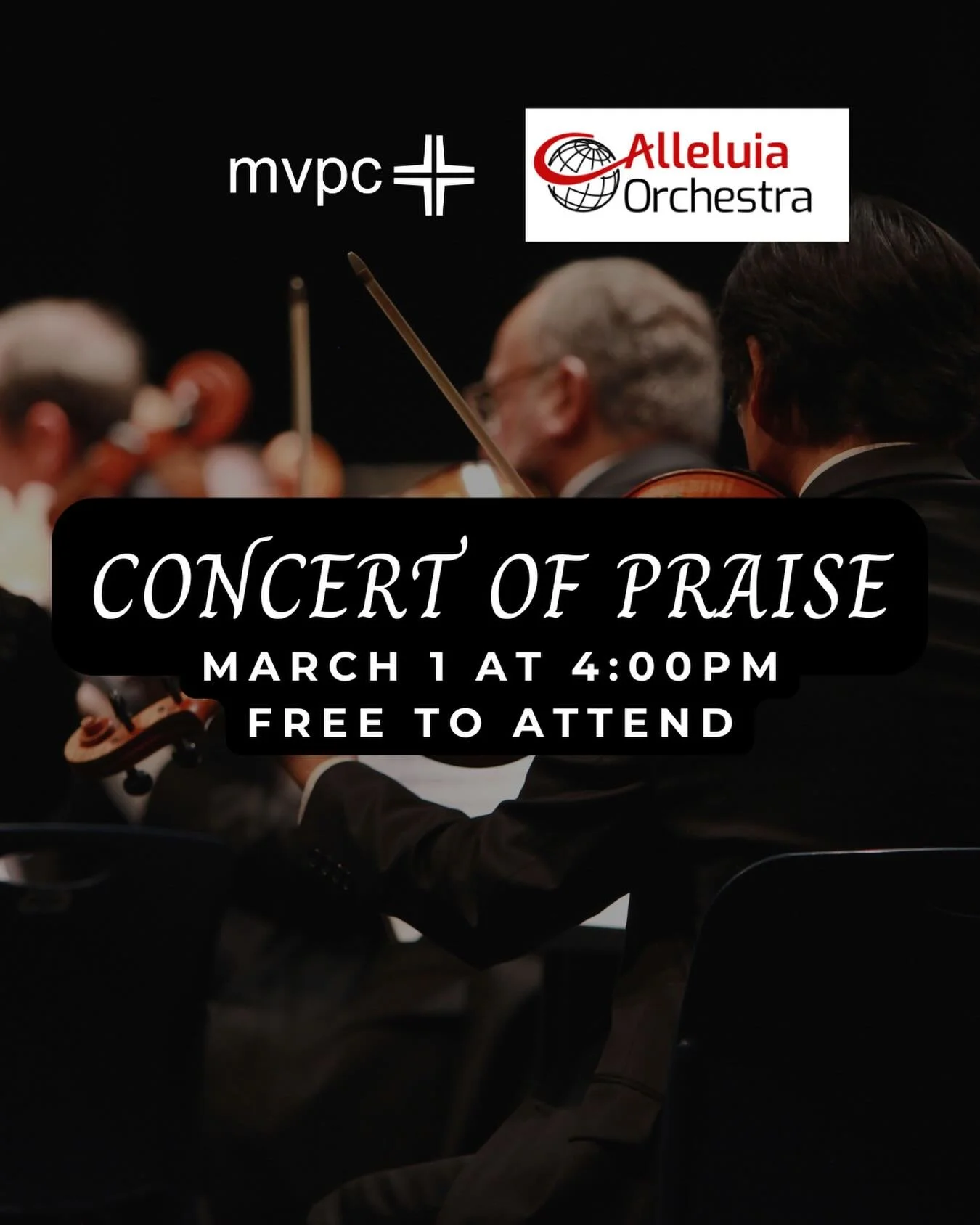 🎶 You&rsquo;re Invited! 🎶
Join us for &ldquo;A Concert of Praise&rdquo;, a beautiful evening of music presented by the Mountain View Presbyterian Music Department, in partnership with the Alleluia Orchestra! 🎻🎼

🗓 Date: Sunday, March 1st
🕓 Time