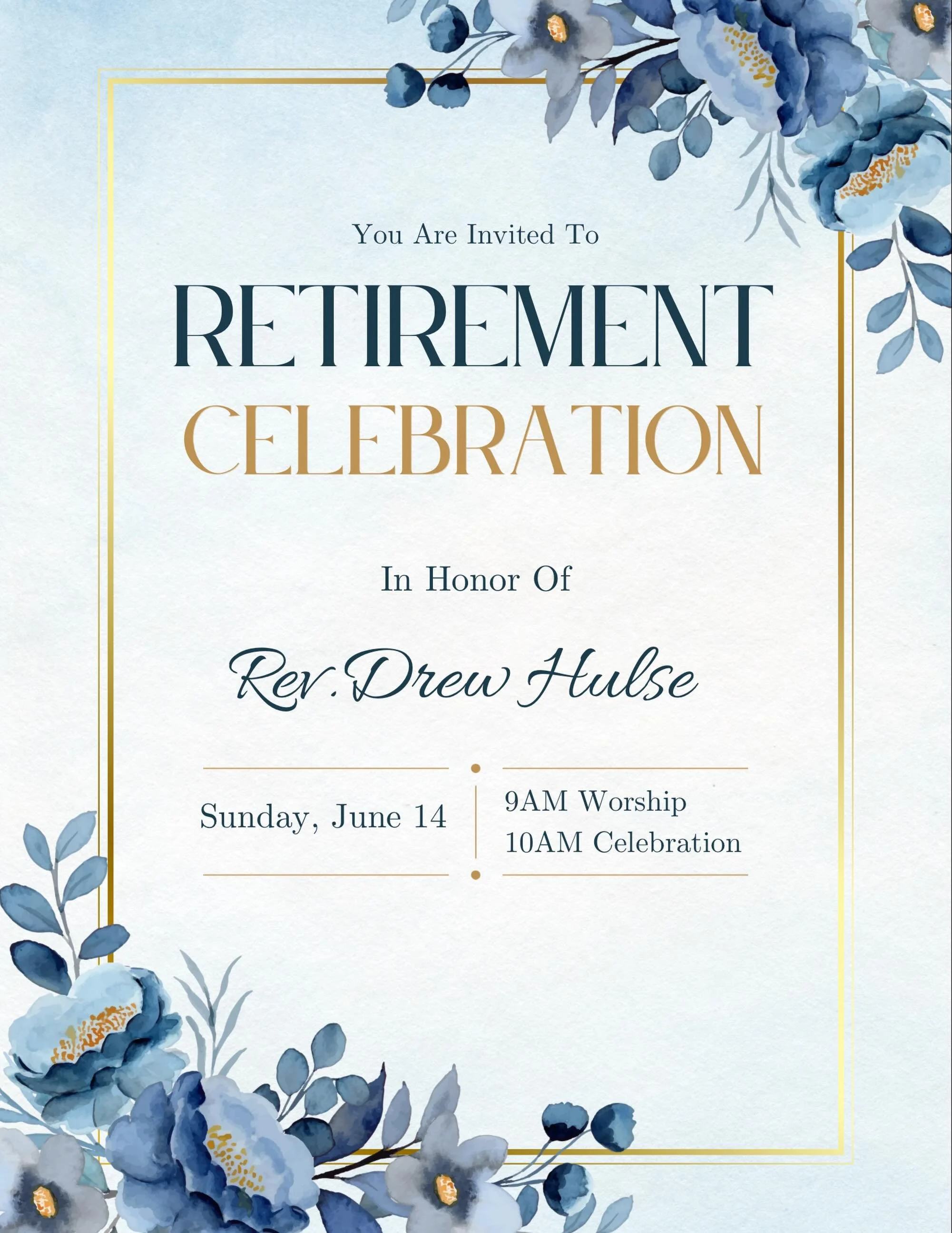 Join us on Sunday, June 14, following the 9:00am worship service for a reception with Drew and Cathy Hulse as we mark Drew&rsquo;s retirement from Mountain View Presbyterian Church. Enjoy light refreshments and a slideshow of photos and memories.

Yo