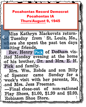 1945 Pick 12 EH  Fr Henry visited Pocahontas Aug.png