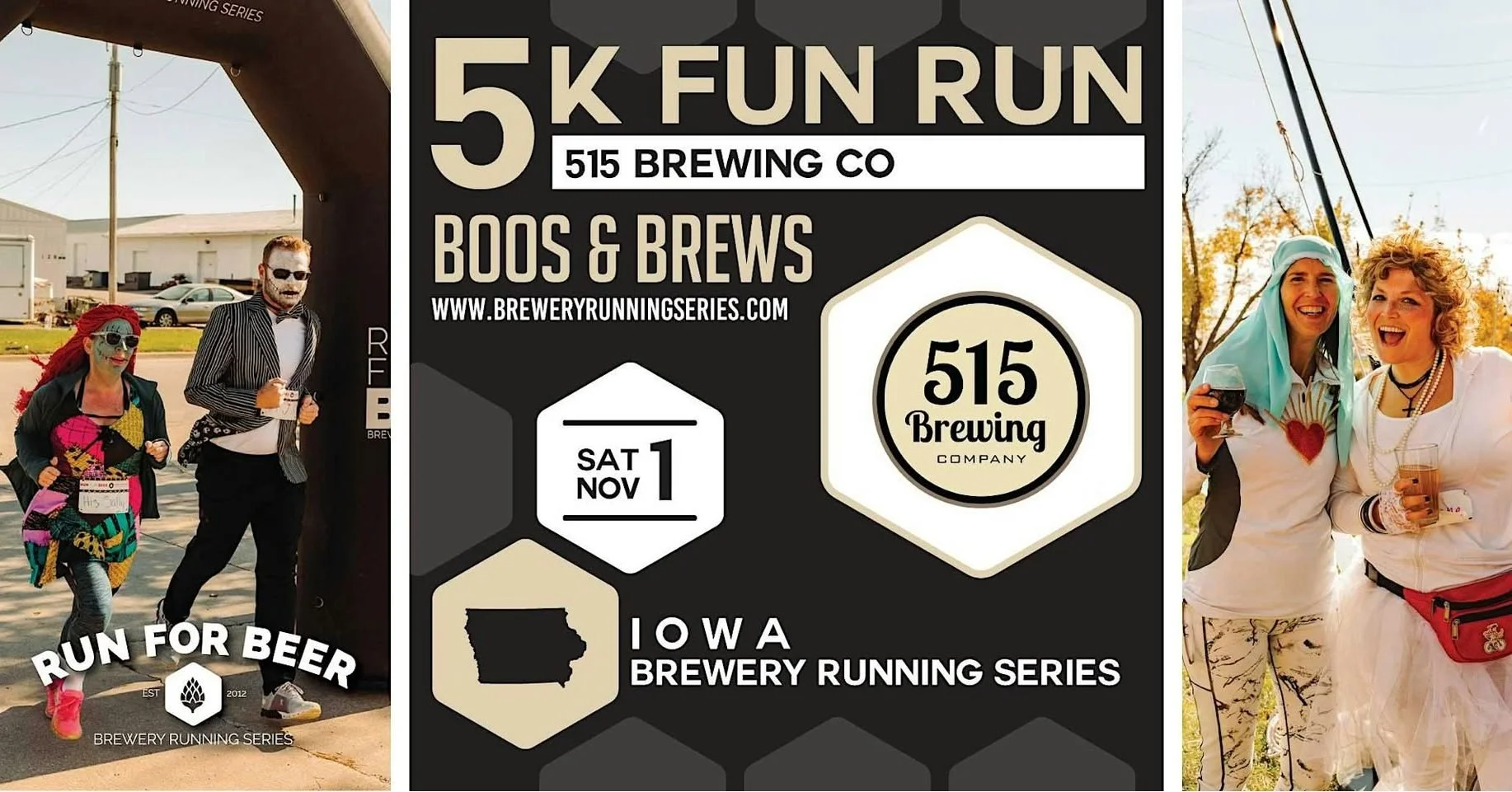 👻 Boos & Brews 5K Fun Run with the @iabreweryrun 
Join in a 5K-ish fun run starting and ending at 515! Run, walk, or jog—open to all ages and fitness levels. Celebrate at the finish with a cold craft beverage. Costumes welcome!
📅 Saturd