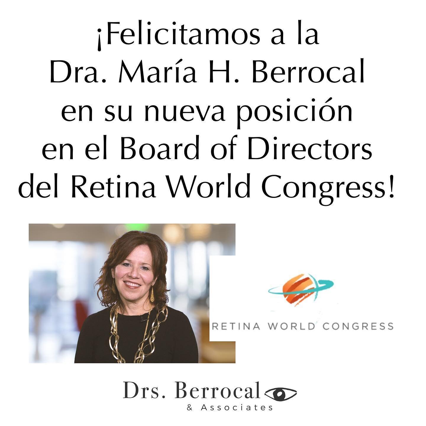 Hoy estamos orgullosos de celebrar a nuestra querida Dra. Berrocal, que oficialmente es parte de la junta de directores del Retina World Congress! 🎉 #orgullo #drsberrocal #retina #retinaworldcongress #retiniloga #puertorico #65years #retinaspecialis