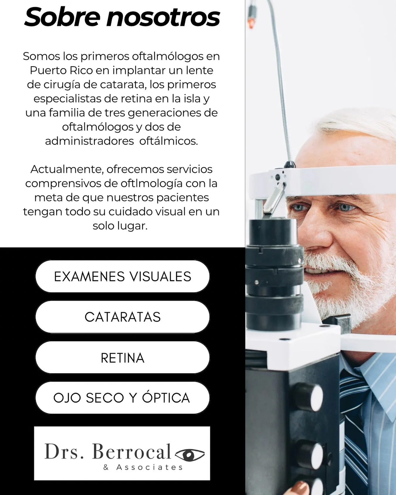 ✨ Cuidando la visi&oacute;n de Puerto Rico por m&aacute;s de tres generaciones.
En Drs. Berrocal &amp; Associates, unimos experiencia, innovaci&oacute;n y un profundo compromiso con la salud visual para que nuestros pacientes reciban todo su cuidado 