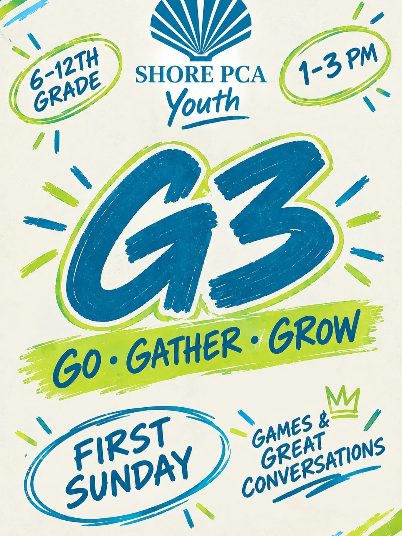 Something new is coming to Shore PCA Youth!

We&rsquo;re bringing back some classic youth group vibes&mdash;games, laughter, time together, and the kind of conversations that go a little deeper.

On the first Sunday of each month, Shore Youth will ga