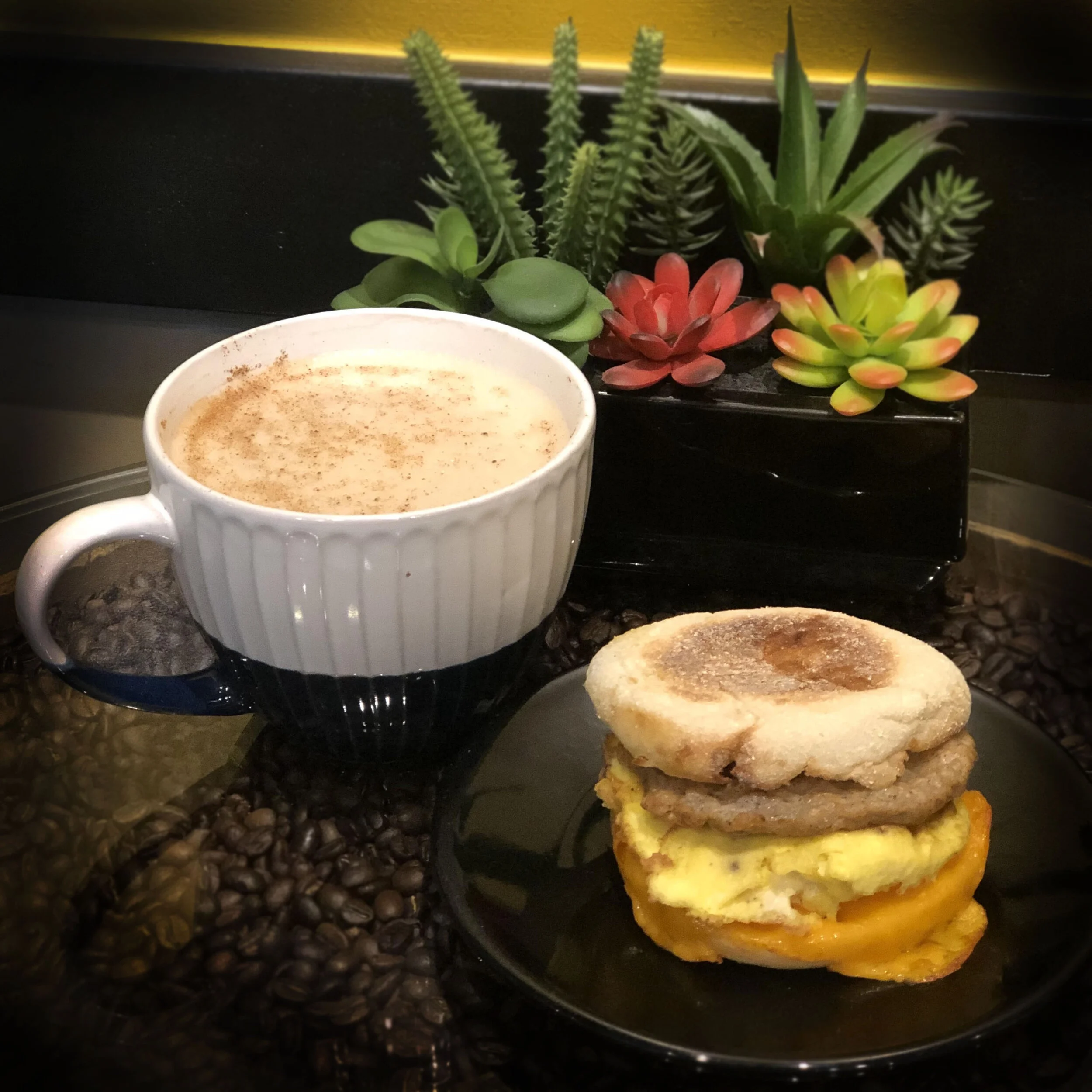 Coffee & English Muffin Breakfast Sandwich