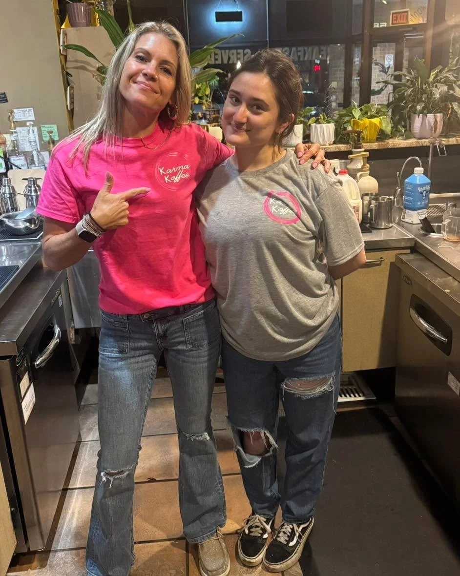 We have THE BEST employees! Our girl, Britney, made Gabby and I these awesome shirts! Put a little Karma in your cup ☕️💜
Thanks Brit!!! #coffeelife #beststaff #localcoffeeshop #karma #baristalife