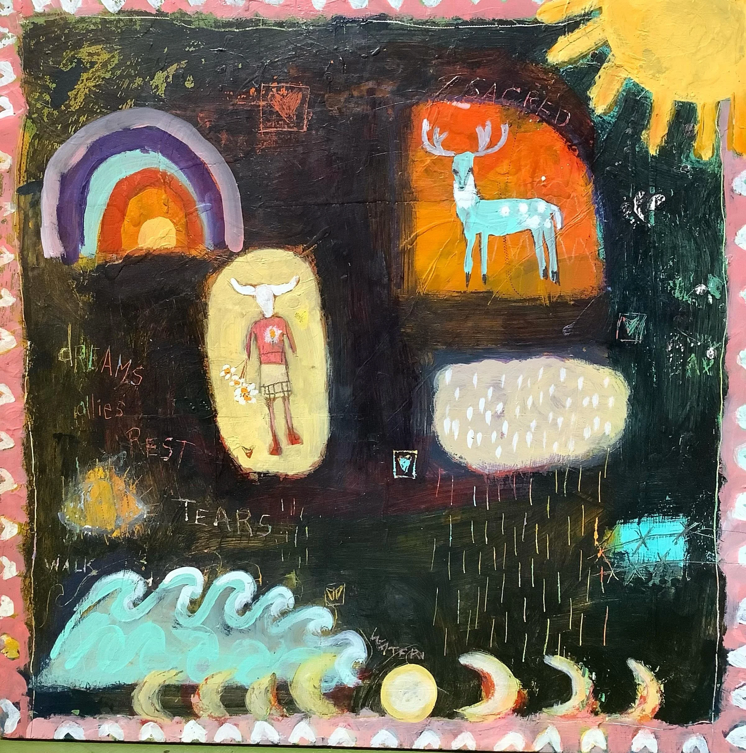 &ldquo;Let my gift to myself be patience as I tend to what is dark and dense&rdquo; 

A line from a poem by Rosemary Wahtola Trommer seems like a good title for this painting. I&rsquo;ve painted into being some of my sacred allies, and the support th
