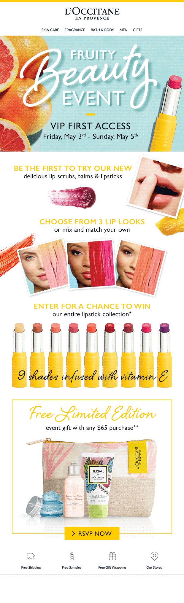 Email designed for the launch of L'Occitane's new makeup line.
