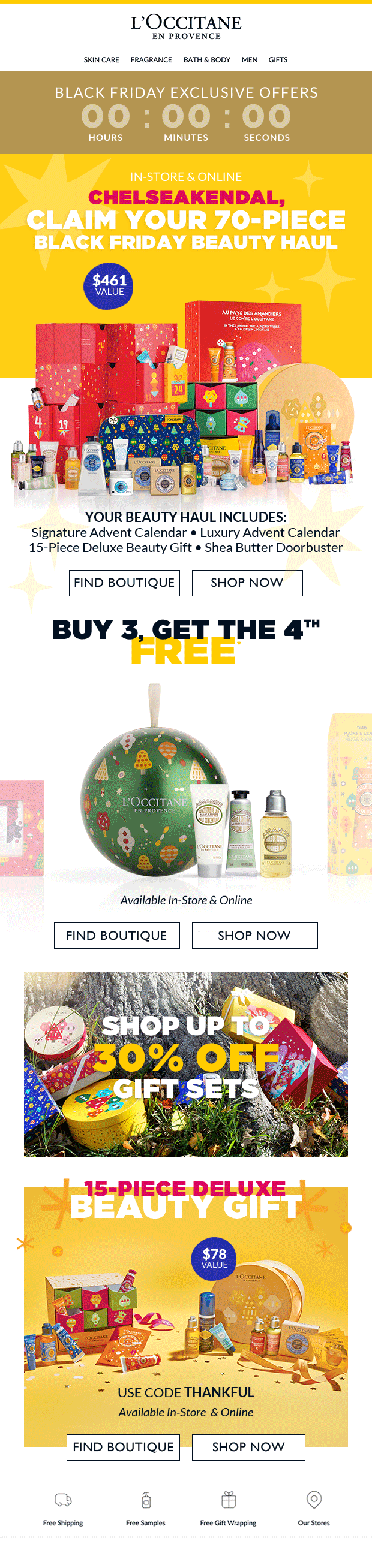 * Click to enlarge *
Black Friday email with first name personalization and live countdown banner