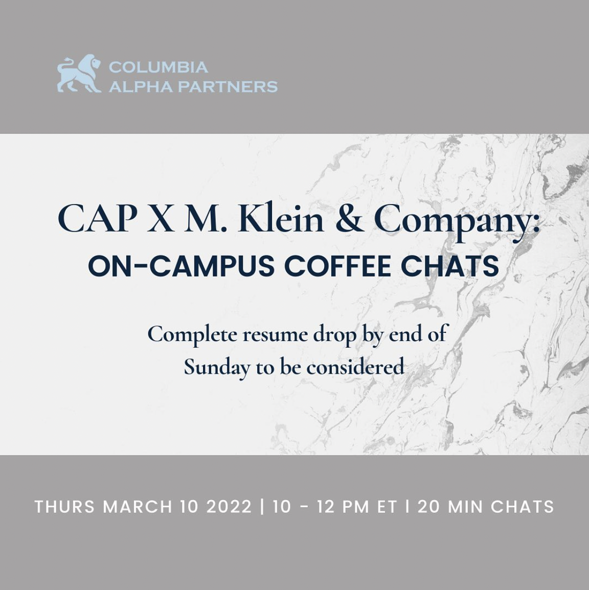 CAP x M. Klein & Company: On-Campus Coffee Chats