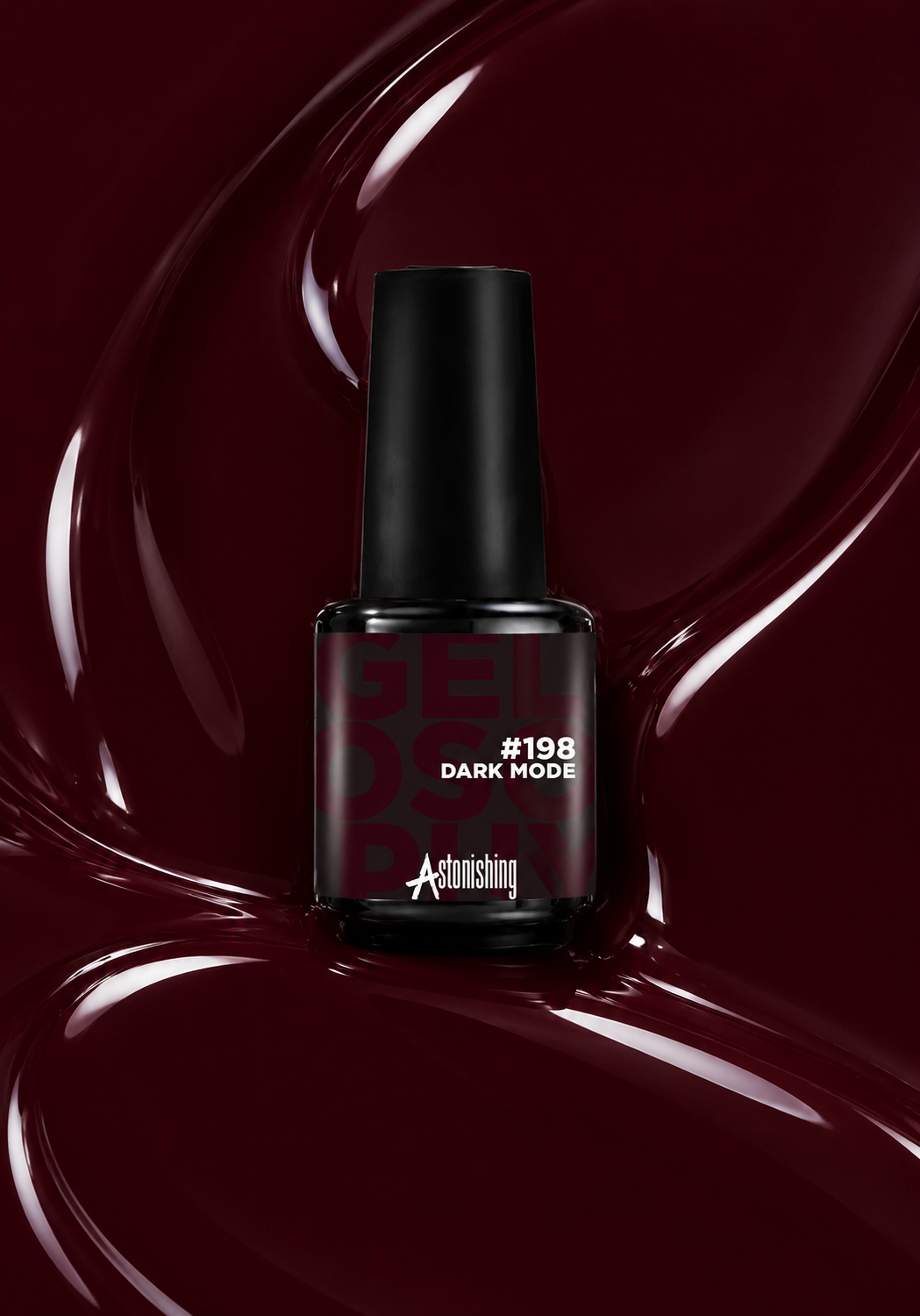 Gelosophy #198 Dark Mode deep oxblood burgundy gel polish bottle, Cyber Bloom collection