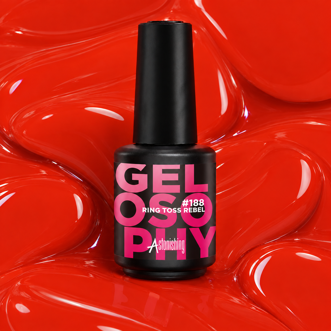 Gelosophy #188 Ring Toss Rebel is a bright, bold coral orange-red gel polish with a vibrant, high-impact finish