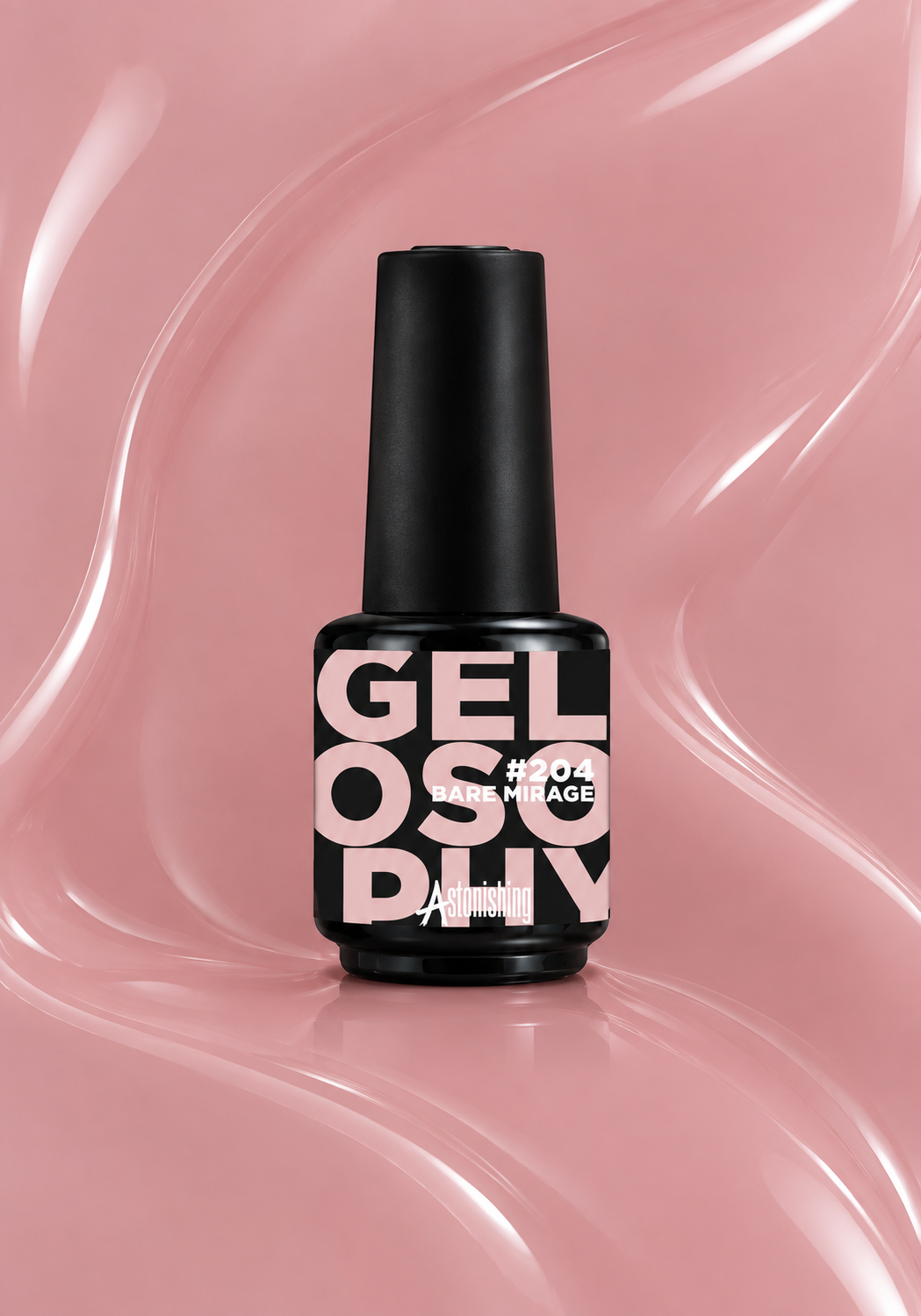 Gelosophy #204 Bare Mirage sheer rose pink gel polish bottle, Sheer Horizon collection