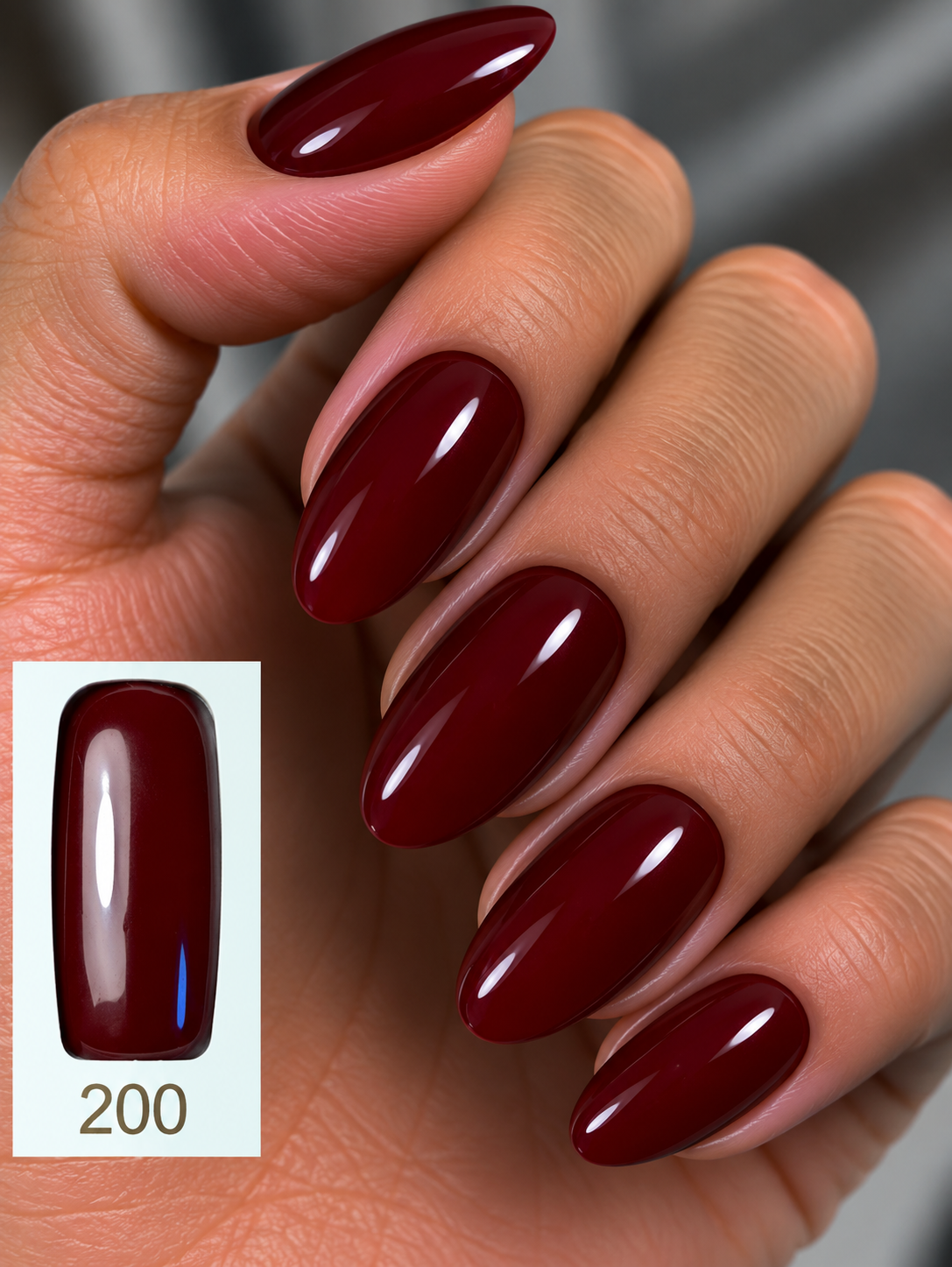 Gelosophy #200 Bitten Berry deep berry red gel polish on almond nails