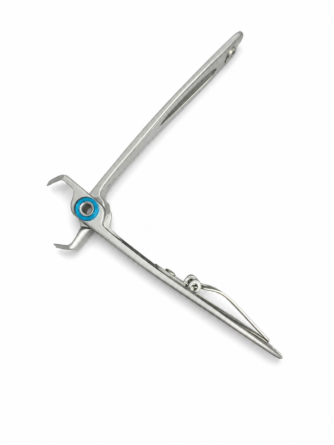 Majestic titanium-coated nail clipper for thick nails, top-down view of open jaw and handle