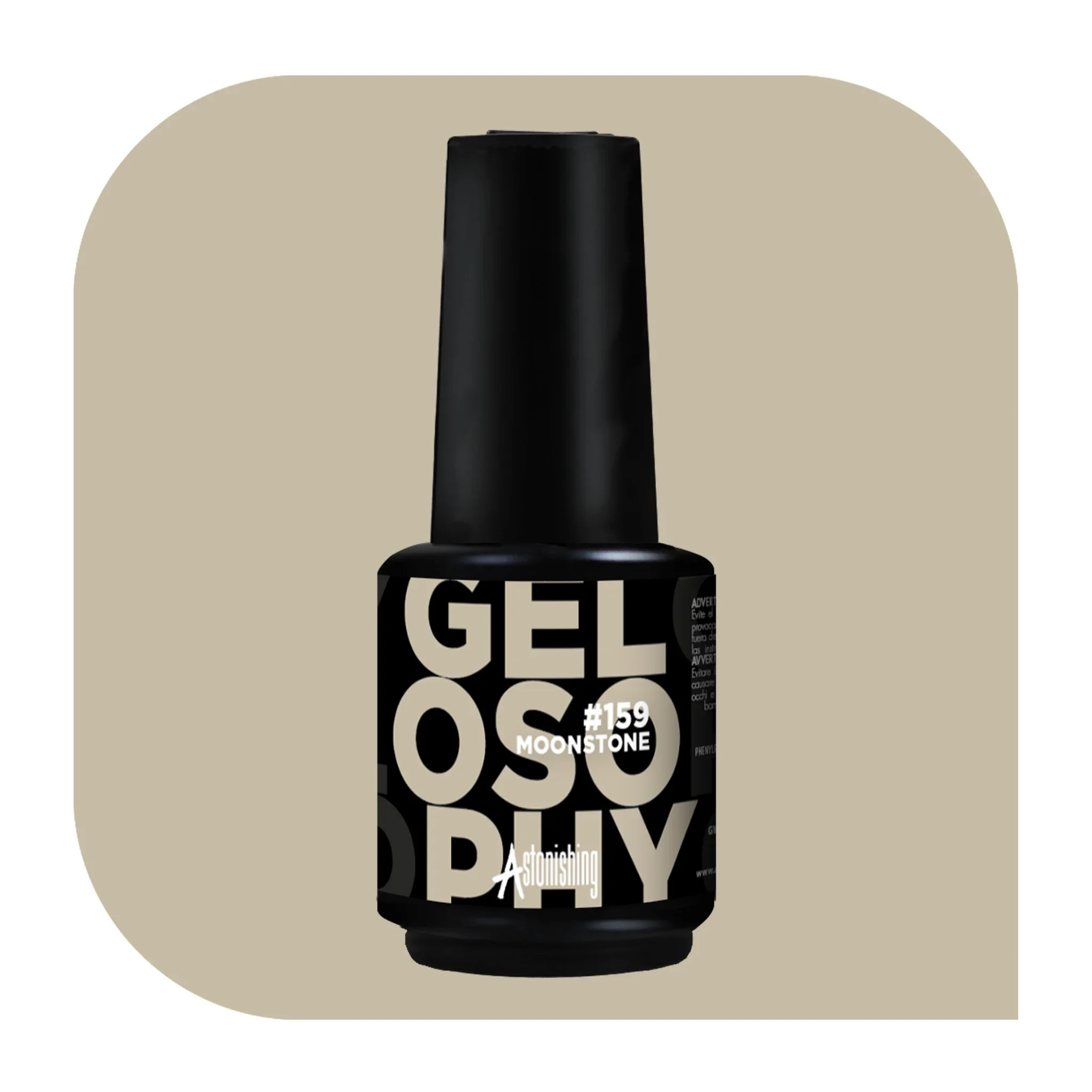 Gelosophy #159 Moonstone sandy beige gel polish bottle, Bedrock Brilliance collection