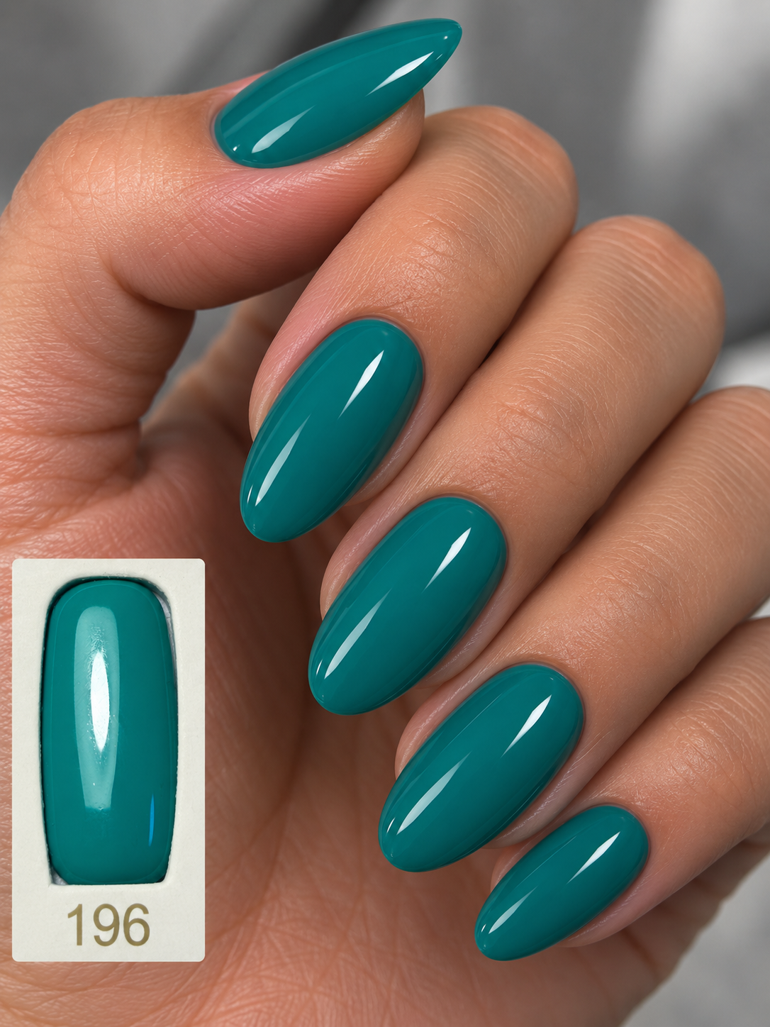Gelosophy #196 Mint Luggage Tag rich teal green gel polish on almond nails
