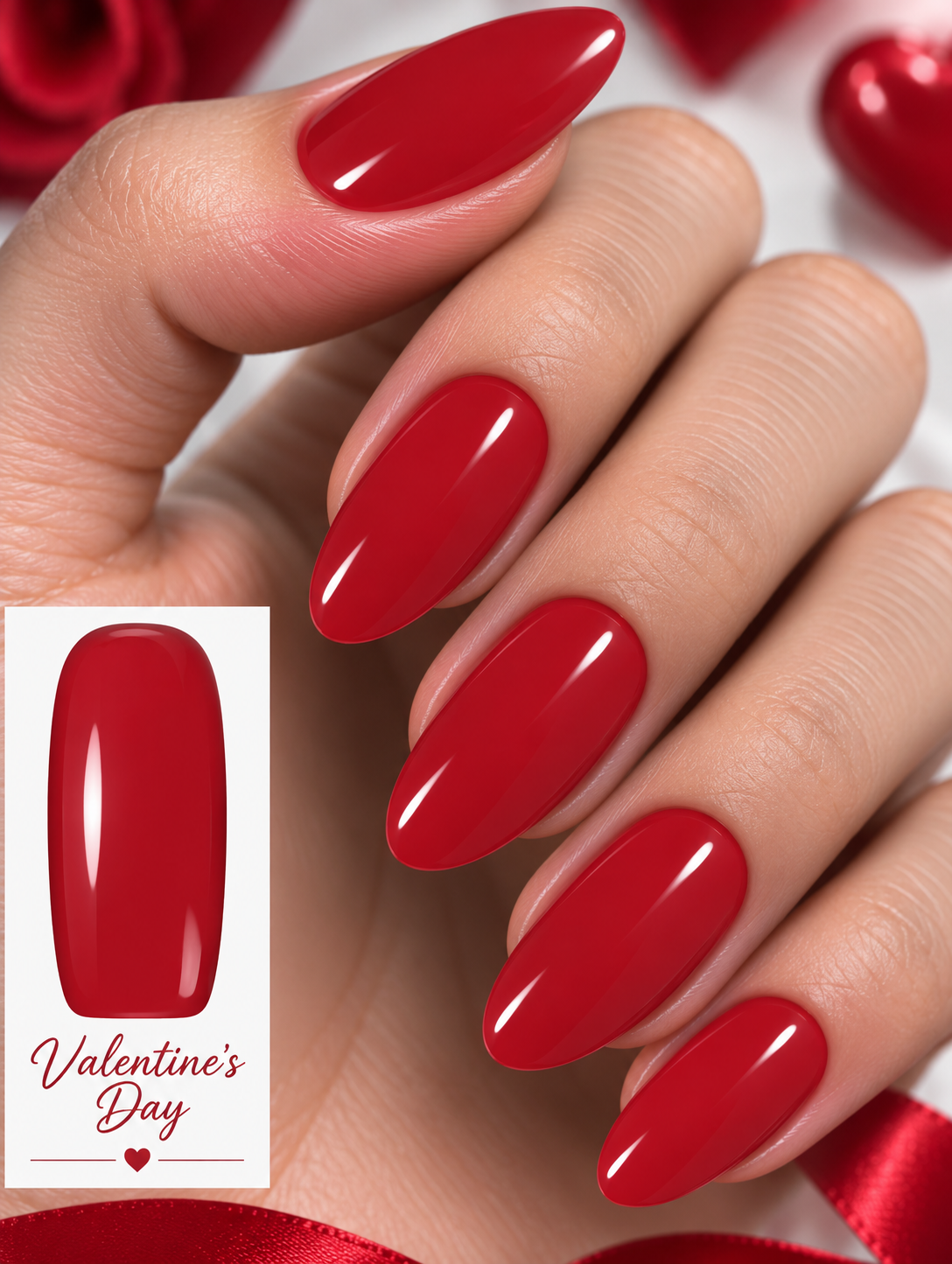 Astonishing Gelosophy Valentine’s Day glossy red gel polish with rich salon-quality colour.