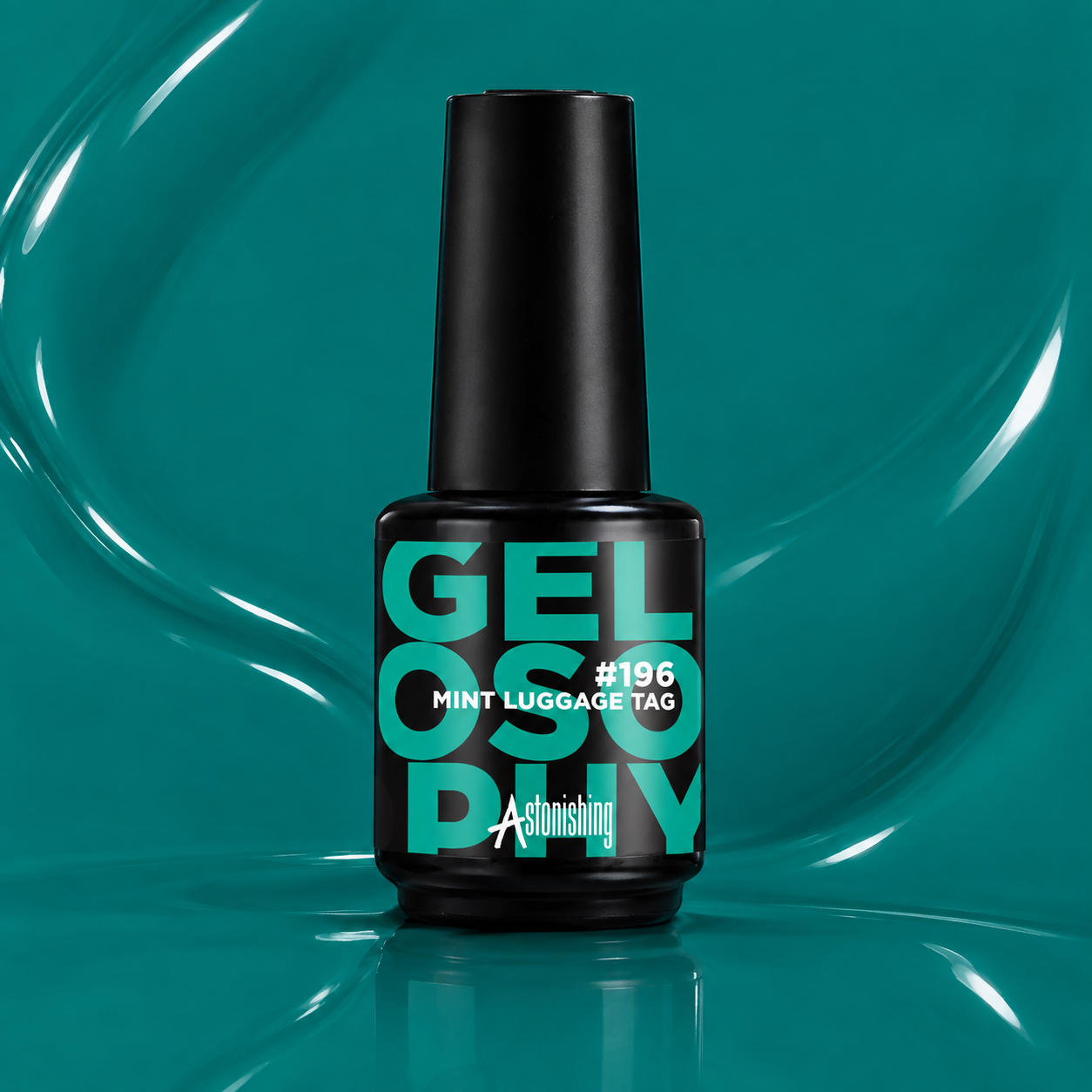 Gelosophy #196 Mint Luggage Tag rich teal green gel polish bottle, Vintage Voyages collection