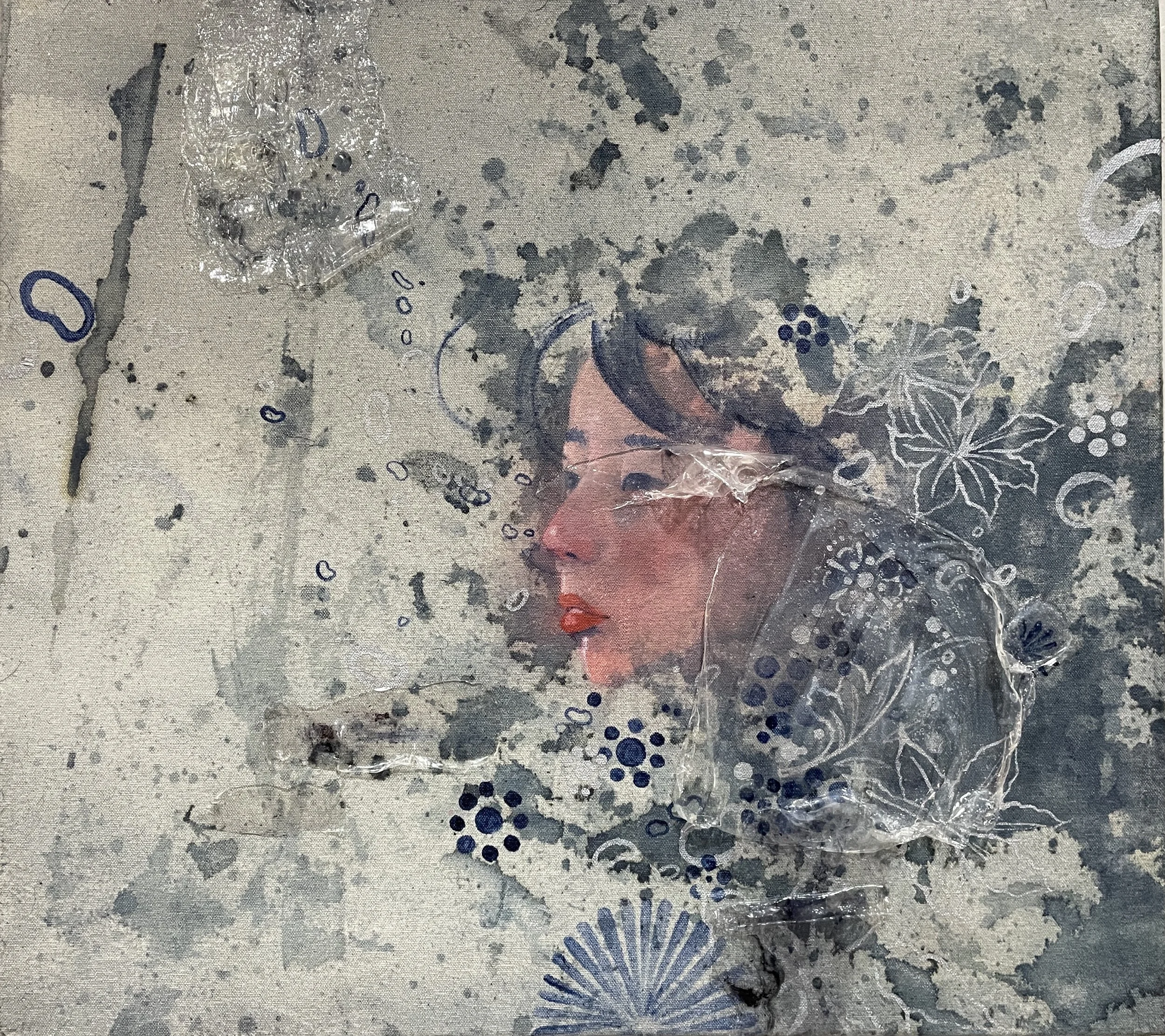 "i'll write a hymn again", 2022, Acrylic and Indigo on canvas, 18 x 20 in (45.7 x 50.8 cm)