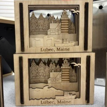 Lubec Souvenir Custom Carved Wooden West Quoddy Scene