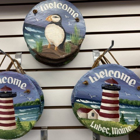 Lubec Lighthoue and Puffin Handpainted Slate Wall Decor